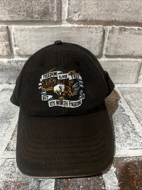 Black Baseball Cap with Embroidered Eagle and Banner